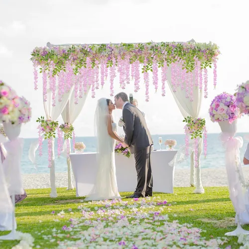 Miniatura 4 de Paquete de 12 flores colgantes de glicina rosa, flores colgantes falsas de 3.44 pies, guirnalda de glicina artificial para decoración de boda, telón