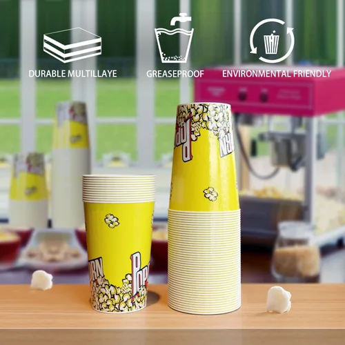 Miniatura 5 de Recipientes de palomitas de maíz de 46 onzas, paquete de 44 cubos reutilizables de cartón para palomitas de maíz, tazas clásicas de palomitas