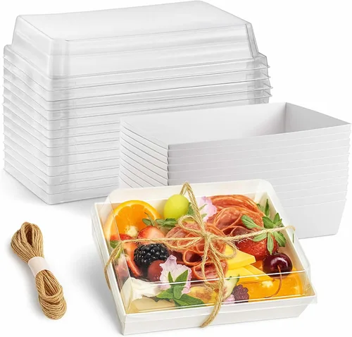 Miniatura 10 de Leafiew Paquete de 25 Cajas de Charcutería de 7x5 Pulgadas con Tapas Transparentes - Tablero de Papel Individual Para Llevar de Charcutería