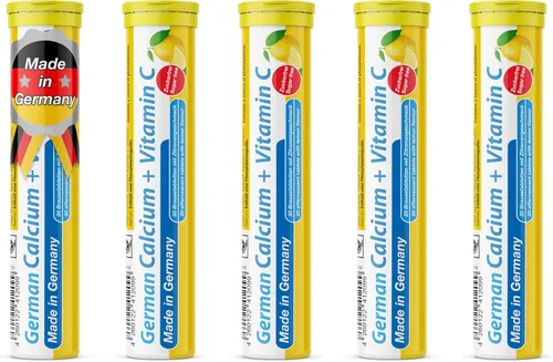 Calcio alemán + VIT. C - 100 tabletas efervescentes de bebida vegana - Sabor limón y lima - Hecho en Alemania