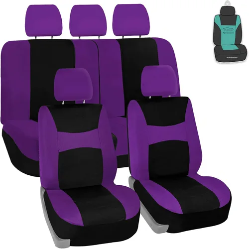 Miniatura 14 de Juego de funda para asiento bolsas de aire de tela negra ligera y fresca FH Group FH-FB030115-SEAT lista para separar; se ajusta a la mayoría de Rosa