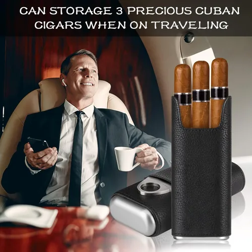Miniatura 2 de COOL KNIGHT Estuche de Cuero para Puros - Forro de Madera de Cedro Humidores de Viaje para Puros - Accesorios para Puros Incluyen Cortador de Puros