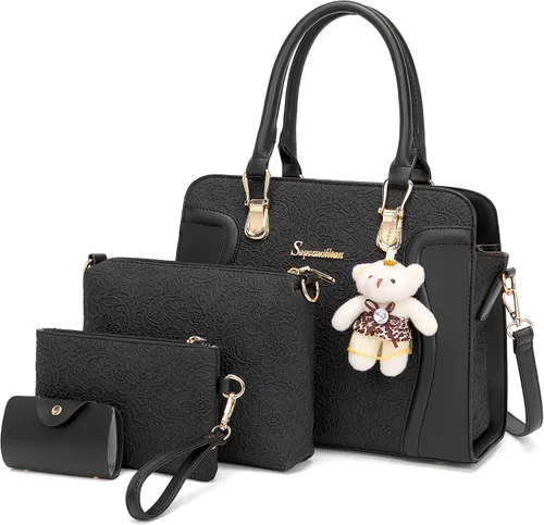 Miniatura 100 de Bolsos de mano de moda para mujer, bolsa de hombro, asa superior, bolsa de mano, juego de 4 piezas