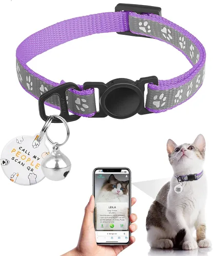 Miniatura 8 de Collar de Gato con Liberación de Seguridad con Etiqueta de Nombre de Código QR, Collares Reflectantes para Gatitos con Cascabel, Etiqueta