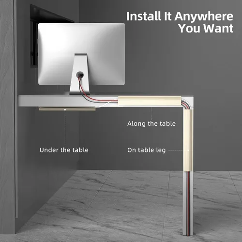 Miniatura 3 de YECAYE Organizador de cables de 94.2 pulgadas bajo el escritorio, montaje adhesivo de fácil instalación, ocultador de cables, organizador de cables