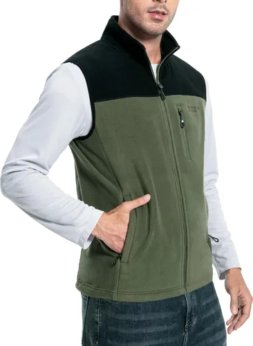 Pioneer Camp Chaleco de forro polar con cremallera completa para hombre, casual, ligero, sin mangas, con 5 bolsillos, chaqueta de invierno suave y