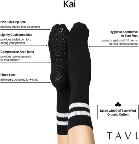 Miniatura 2 de TAVI Kai Fashion Crew Grip Calcetines Para zapatilla Barre, Pilates y Yoga con empuñaduras para mujeres y hombres