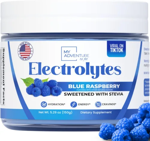Miniatura 10 de Bolsas de Polvo de Electrolitos Cero Azúcar Sabor Frambuesa Azul (Paquete de 30) - Ingredientes Completamente Naturales, Energía Libre de Cafeína