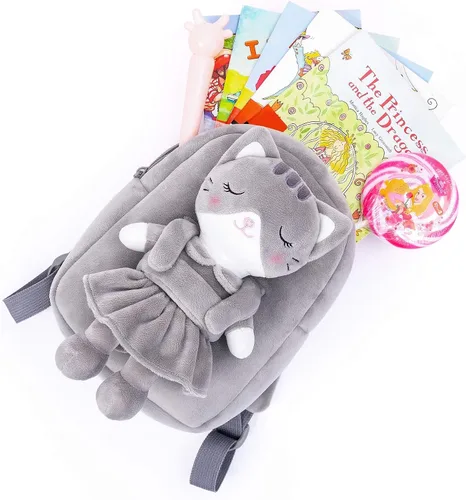 Miniatura 5 de Lazada Mochila para niños pequeños, juguetes de animales de peluche, mochila pequeña, color gris, 9.5 pulgadas