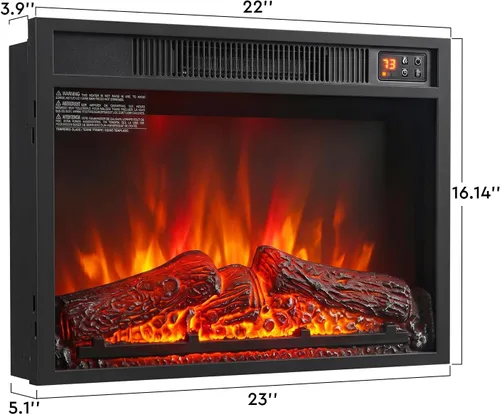 Miniatura 2 de Chimenea eléctrica de 23 pulgadas, calentador eléctrico de inserción de chimenea negra infrarroja 3D, con control remoto IR, vista de vidrio