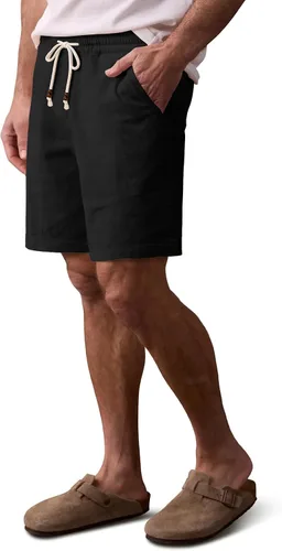 Miniatura 9 de Comdecevis Pantalones cortos de lino y algodón elástico para hombre, de 7 pulgadas, casuales, ligeros, para verano, playa, con cintura elástica