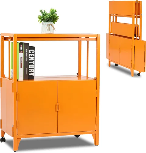 Miniatura 9 de Morden Buffet Armario de almacenamiento plegable de metal, armario de consola de entrada de acero con ruedas para patio, exterior, interior, cocina