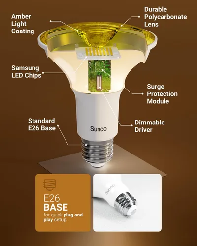 Miniatura 4 de Sunco Bombillas LED Amarillas Anti-Insectos para Exteriores PAR30 Luz Anti-Insectos para Porche, Patio Trasero, Exterior, 11W=75W, Resplandor Ámbar