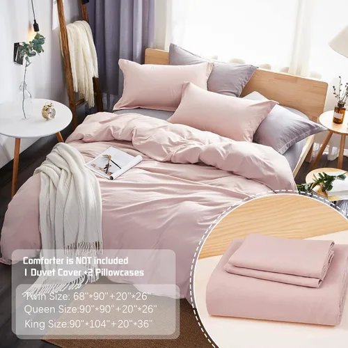 Miniatura 2 de Dreaming Wapiti - Funda de edredón individual de microfibra lavada rosa, juego de funda de edredón de color liso, suave y transpirable con cierre