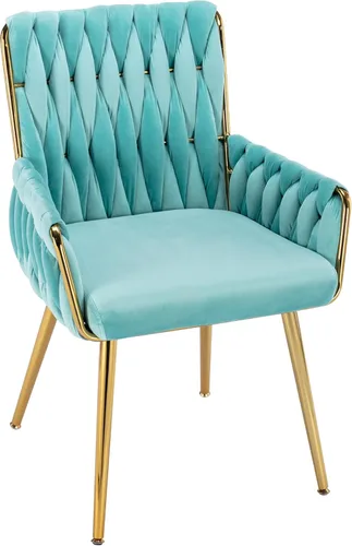 Miniatura 17 de Westice Silla de Escritorio de Terciopelo, Silla Cómoda Dorada para Oficina en Casa con Respaldo Tejido a Mano, Silla Giratoria de Altura Ajustable