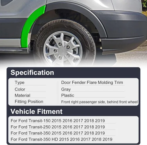 Miniatura 4 de Moldura Trim para guardabarros de puerta delantera derecha, panel de arco de rueda, lado del pasajero, compatible con Ford Transit-150 Transit-250