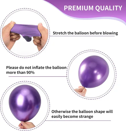 Miniatura 3 de RUBFAC Juego de 65 globos de guirnalda de sirena, globos metálicos de 12 pulgadas de color morado y verde, globos de confeti de látex morado, azul