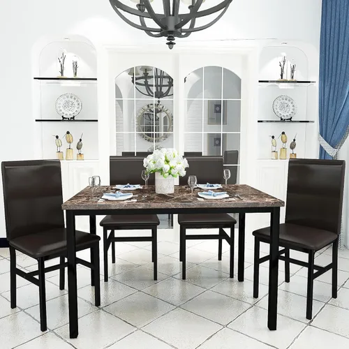 Miniatura 2 de Recaceik Juego de mesa de comedor para 4, cocina y sillas con mesa de mármol sintético y 4 habitaciones tapizadas de cuero, rincón de desayuno