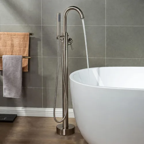 Miniatura 13 de WOODBRIDGE Grifo de llenado de bañera independiente contemporáneo de una sola manija con ducha de mano en acabado cromado, F0002CHRD