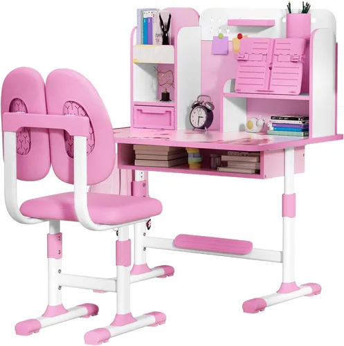 Miniatura 9 de Juego de escritorio y silla para niños, juego de mesa y silla de estudio para adolescentes, escritorio ergonómico para niños y estudiantes, Azul