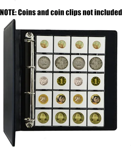 Miniatura 5 de Álbum de monedas y fundas para monedas de 2 x 2 pulgadas, 200 bolsillos, libros de almacenamiento de monedas negras