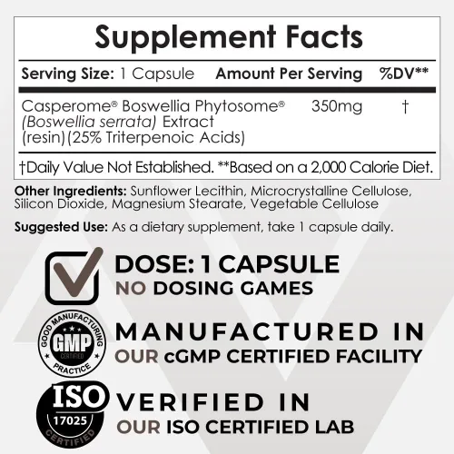 Miniatura 2 de Nootropics Depot Boswellia Phytosome Cápsulas 350mg Casperome 25% de ácidos triterpenoicos Boswellia serrata Incienso Salud