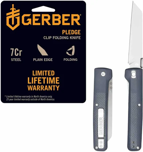 Gerber Gear Pledge Pocket Knife with Pocket Clip - 3.7" Full Panel Plain Edge Blade Folding Knife - EDC Gear and Equipment Azul (Urban)