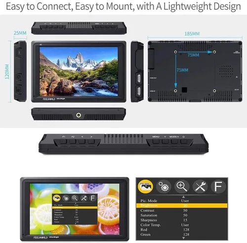 Miniatura 4 de FEELWORLD FW279 7 pulgadas ultra brillante 2200nit luz diurna visible Full HD 1920x1200 IPS panel DSLR en cámara monitor de campo 4K HDMI