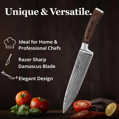 Miniatura 13 de Wakoli EDIB Cuchillo de chef Damasco – Cuchillo de cocina de estilo japonés de 7.9 pulgadas, hoja de acero de Damasco de 67 capas con núcleo VG10, 1