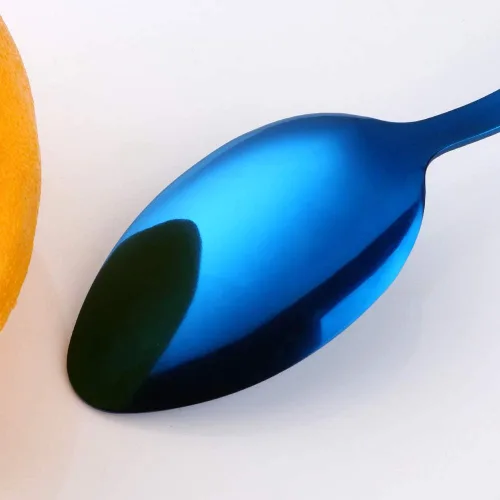 Miniatura 5 de MINGYU Juego de 12 cucharas de acero inoxidable, elegantes cucharas de sopa azules, cucharas de mesa de 7 pulgadas, cucharas de titanio