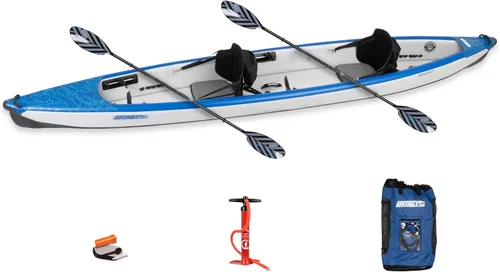 Sea Eagle RazorLite Kayak inflable – Ligero, punto caído, kayak de turismo de alta velocidad – Solo o en tándem – Asiento trasero alto, remo (s),