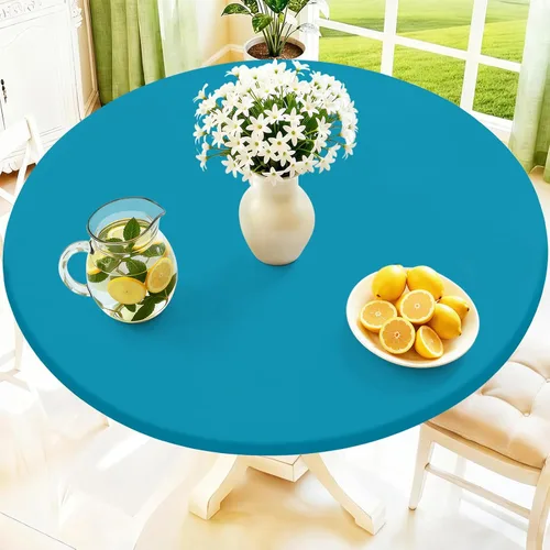 Miniatura 37 de Moosfor Mantel redondo de elastano, elástico ajustable impermeable para mesas de 18 a 24 pulgadas, mantel de picnic elástico lavable para Azul