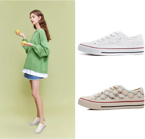 Miniatura 5 de ZGR - Tenis de lona para mujer a la moda con empeine de malla de punto y corte bajo de estilo casual