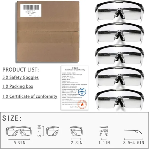 Miniatura 2 de Gafas de seguridad, 5 gafas protectoras ajustables de visión amplia, gafas de seguridad ligeras a prueba de niebla