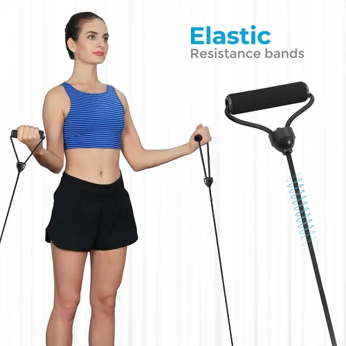 Miniatura 5 de SONGMICS Mini trampolín de fitness de 40 pulgadas, rebote de fitness con pasamanos ajustable, trampolín plegable para entrenamiento en casa, carga