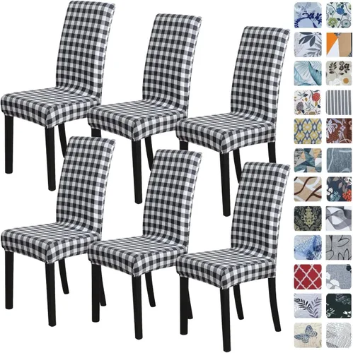Miniatura 60 de SPRINGRICO Paquete de 6 fundas blancas para sillas de comedor, fundas elásticas para sillas de comedor con diseño floral, de elastano lavable