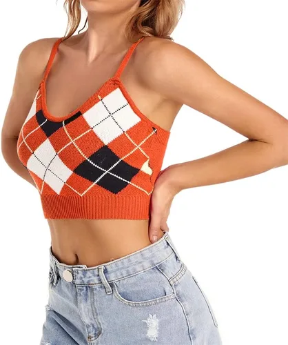 Miniatura 6 de Camiseta corta para mujer, bonita camiseta sin mangas con cuello halter, acanalado, sexy, corsé para adolescentes y niñas