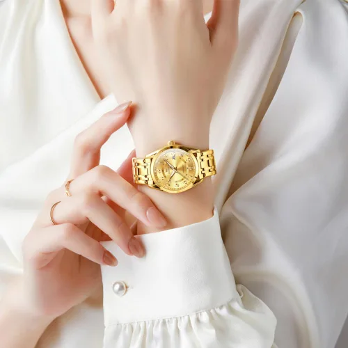 Miniatura 2 de OLEVS Reloj de pulsera de cuarzo para mujer, de acero inoxidable, impermeable, luminoso, fecha, fácil de leer, para mujer