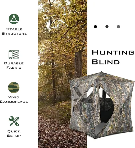 Miniatura 9 de Tangkula Persiana desplegable para 3 personas, persiana portátil de caza con ventanas de malla, bolsa de transporte y estacas de tierra, tienda