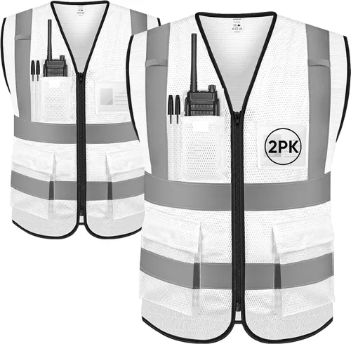 Miniatura 29 de TICONN Chaleco de seguridad reflectante de alta visibilidad Clase II de malla para mujeres y hombres Cumple con los estándares ANSI Blanco