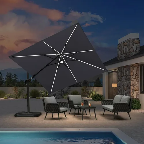 Miniatura 73 de PURPLE LEAF Sombrilla de Patio de 8 Pies para Exteriores Sombrilla Cantilever Cuadrada de Aluminio Sombrilla Offset con Rotación de 360 Grados