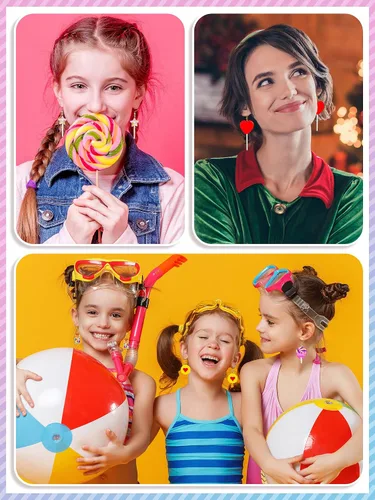 Miniatura 4 de 20 pares de aretes divertidos, adorables y raros para mujeres y niñas, con inclusión de osito de goma, té con leche, pez dorado, caricatura pintada