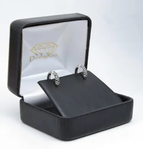 Miniatura 4 de Dazzlingrock Collection Pendientes de aro Huggies de 14 quilates con piedras preciosas y diamantes para mujer, oro blanco