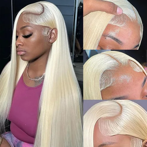 Miniatura 15 de Myecool Peluca de cabello humano con encaje frontal 613 de 26 pulgadas, 13 x 5, lacio, 613 HD, encaje frontal, cabello humano prearrancado, nudos