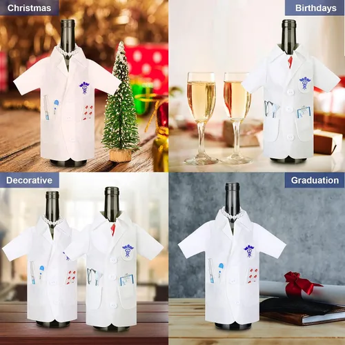 Miniatura 7 de Geiserailie 4 piezas de cubierta blanca para botella de vino, regalos de ceremonia, regalos de fieltro para médicos, hombres, enfermeras, regalos