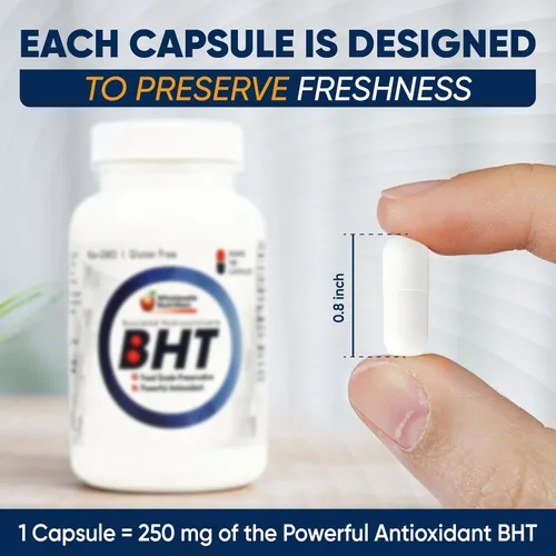 Miniatura 3 de Wholesale Nutrition BHT - 250 mg Potente antioxidante - Sin OMG, sin gluten - Mejora la conservación de aceite/grasa - Hidroxitolueno butilado puro