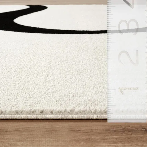 Miniatura 9 de Abani Alfombra abstracta de color beige/negro, 4 x 6 pies, diseño moderno de línea curva, colección Deco, fácil de limpiar, duradera para zonas
