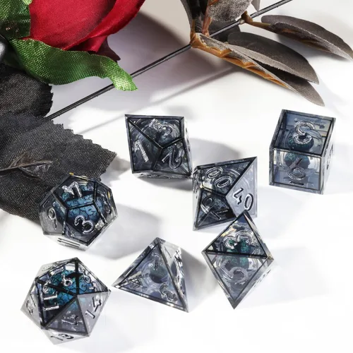 Miniatura 6 de Mini Planet Poliédrico MTG Sharp Edge Liquid Core Dungeons and Dragons RPG Resina Hecho a Mano 7Pcs DND Juego de dados