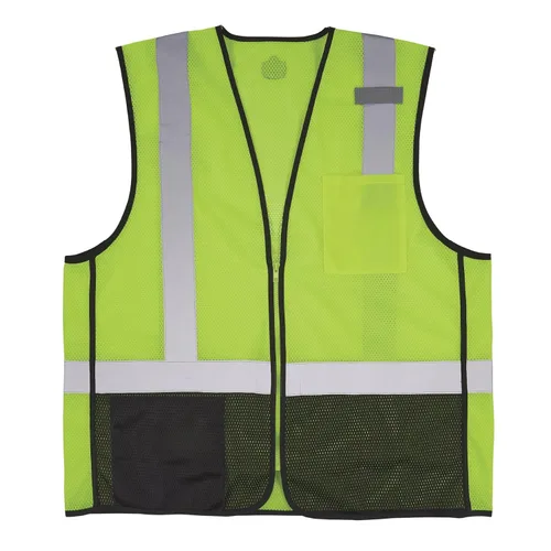 Ergodyne GloWear 8210Z-BK - Chaleco de seguridad clase 2, malla de alta visibilidad, reflectante, frente negro, cremallera Lima