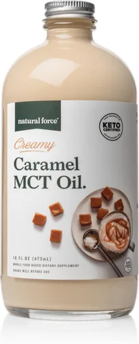 Aceite MCT cremoso Natural Force sabor caramelo – sin lácteos, certificado keto, MCTs emulsionados para dieta baja en carbohidratos, café
